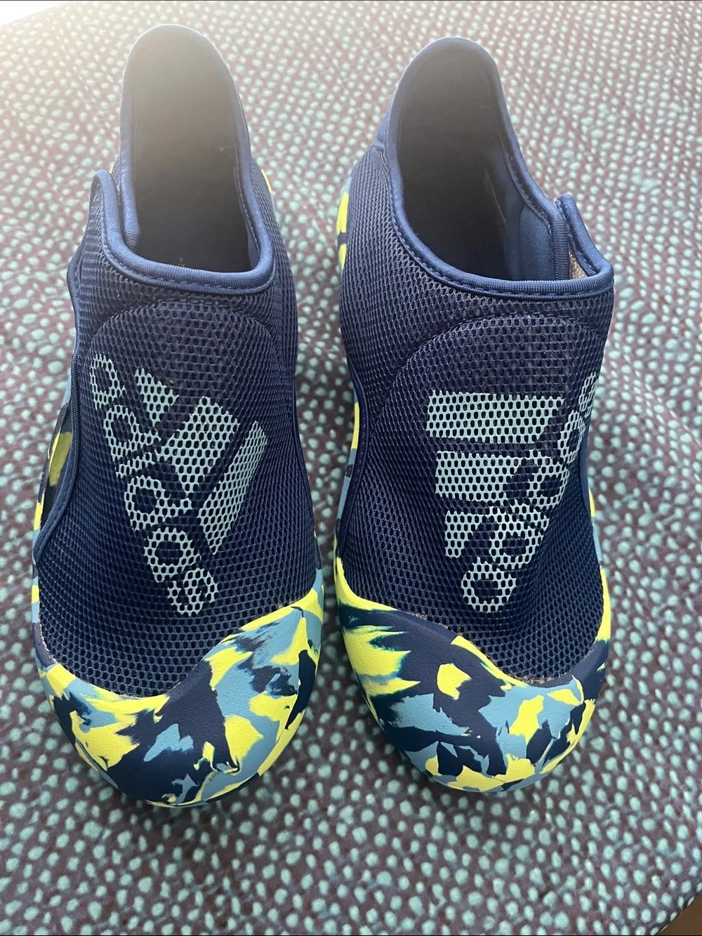 adidas Navy Blue Kids Slip-On Water Shoes with Yellow & Light Blue Camo Toe